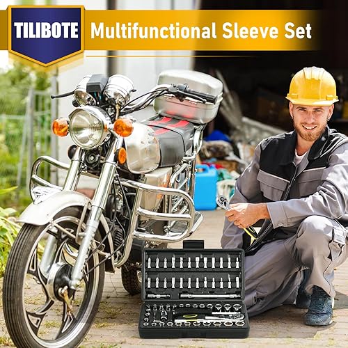 Miniatura 7 de Juego de llaves de casquillo, 62 piezas de llaves de trinquete de 14 pulgadas con trinquete de 72 dientes, SAE y métrico de 532 a 916 pulgadas,