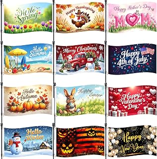 12 Pcs Seasonal Garden Flags 3x5FT Double Sided for Outdoor Decor | Spun...