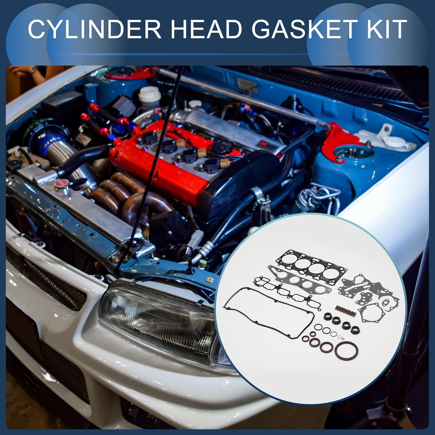 Cylinder Head Gasket Kit Engine Valve Gasket Set No.MD979394 for Mitsubishi 4G69(CU5W) Rubber, Metal Black