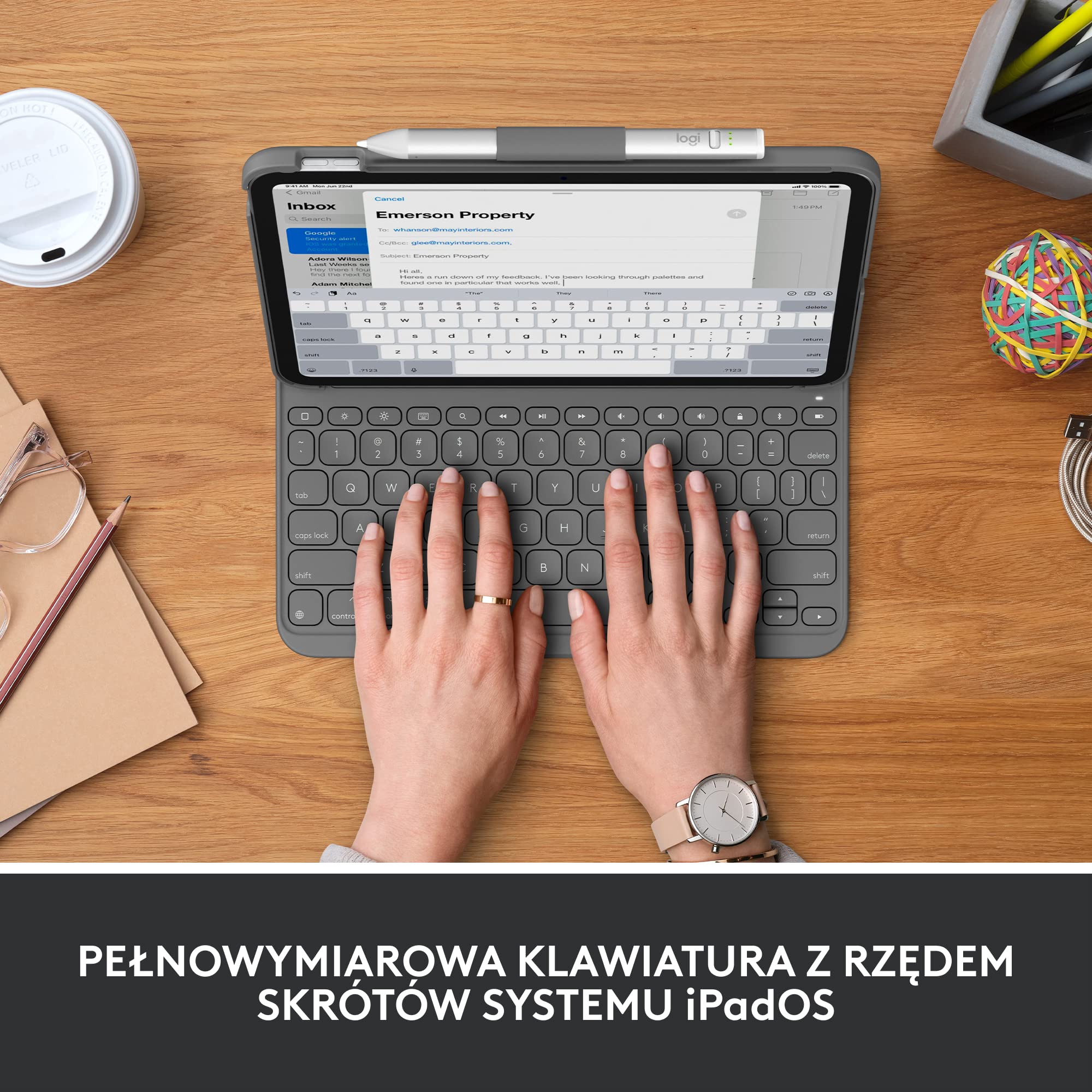 Logitech Slim Folio, etui z klawiaturą do iPada 10. gen. i A16 ze zintegrowaną klawiaturą bezprzewodową Bluetooth, QWERTY układ US international - Szary