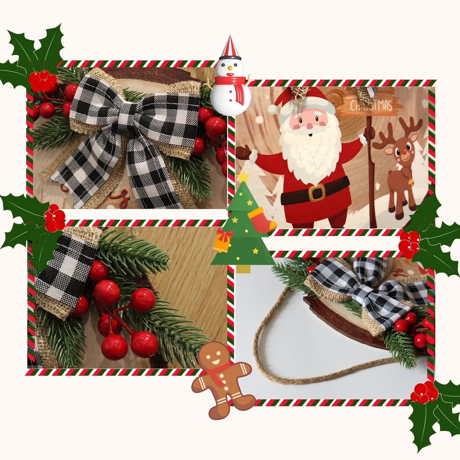 Corona De Navidad para Puerta Letrero De Madera For Puerta Colgante De Navidad, Letrero De Madera Interior Decorativo Redondo Artificial Guirnalda