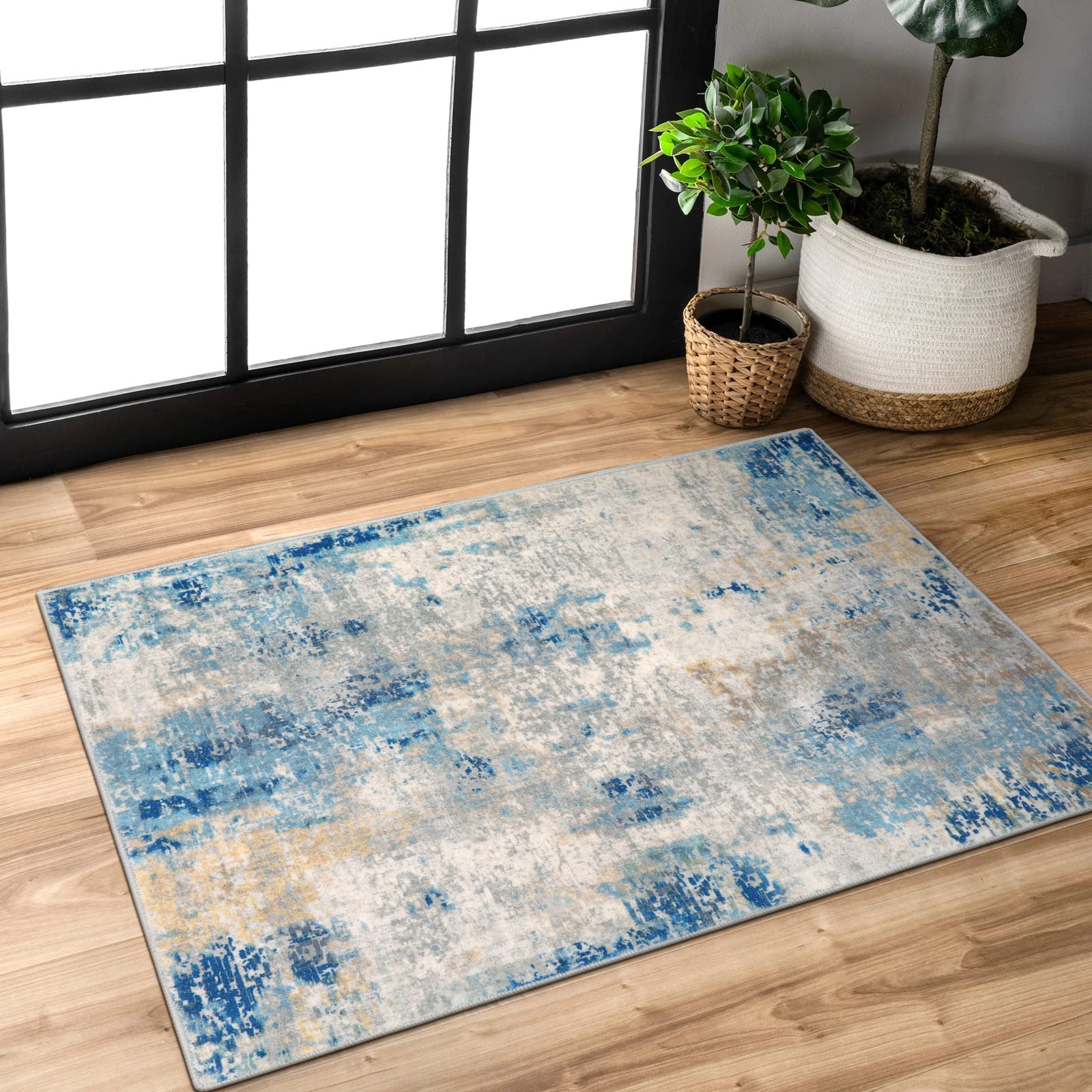 Morebes Abstract 2x3 Rugs for Kitchen, Modern Washable Small Area Rug for Entryway Indoor Non-Slip, Soft Low Pile Throw Carpet for Bathroom Bedroom