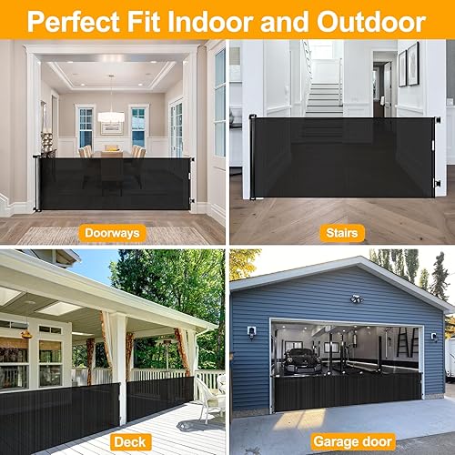 Miniatura 4 de Puerta retráctil para perros de 140 pulgadas, puertas extra anchas para perros, para grandes aberturas, puertas retráctiles para bebés, puerta extra