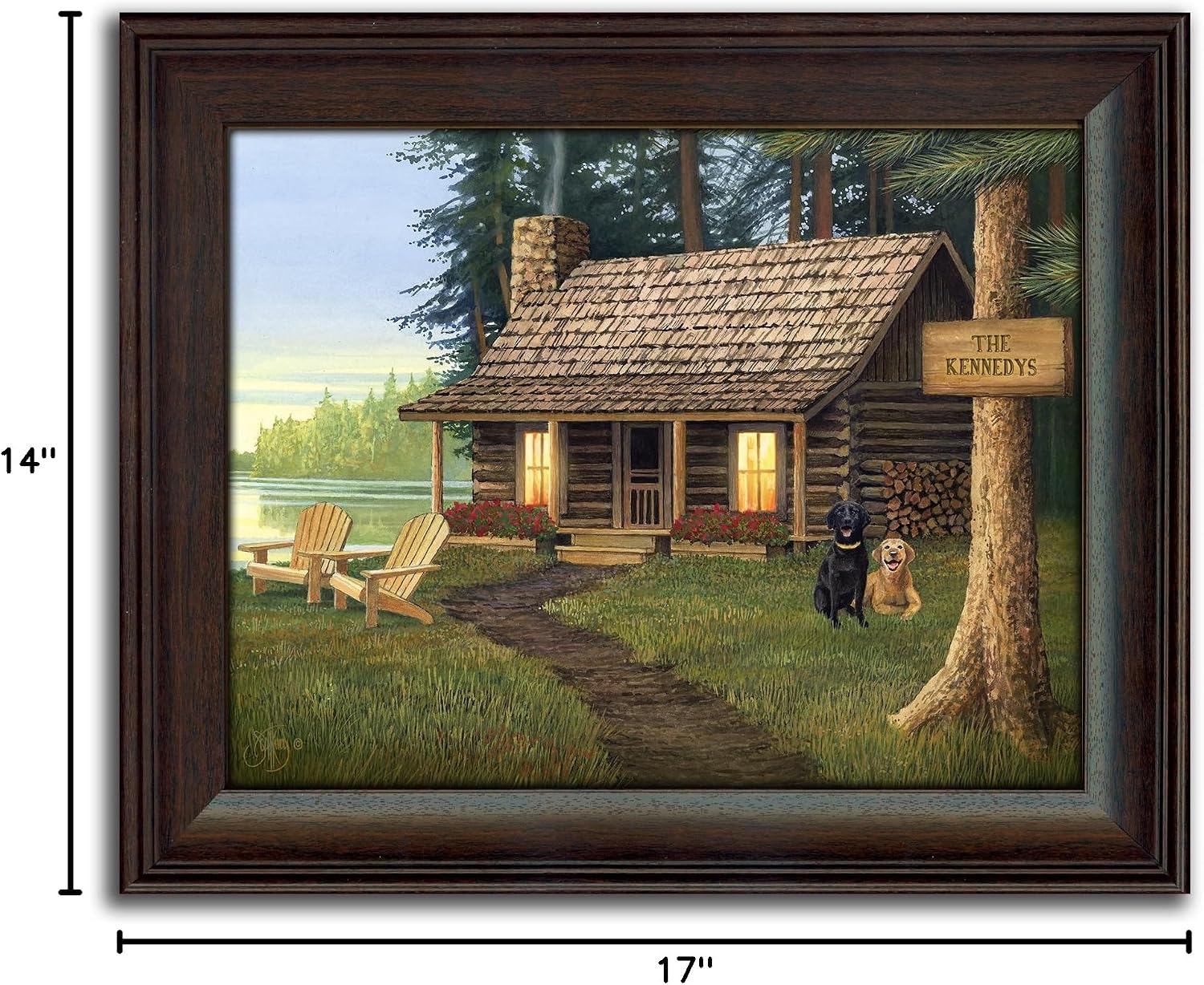 Personal-Prints | Personalized Prints for Families, Couples, and Friends | Includes the Names as Part of the Art | Personalized Lakehouse Cabin Framed Print