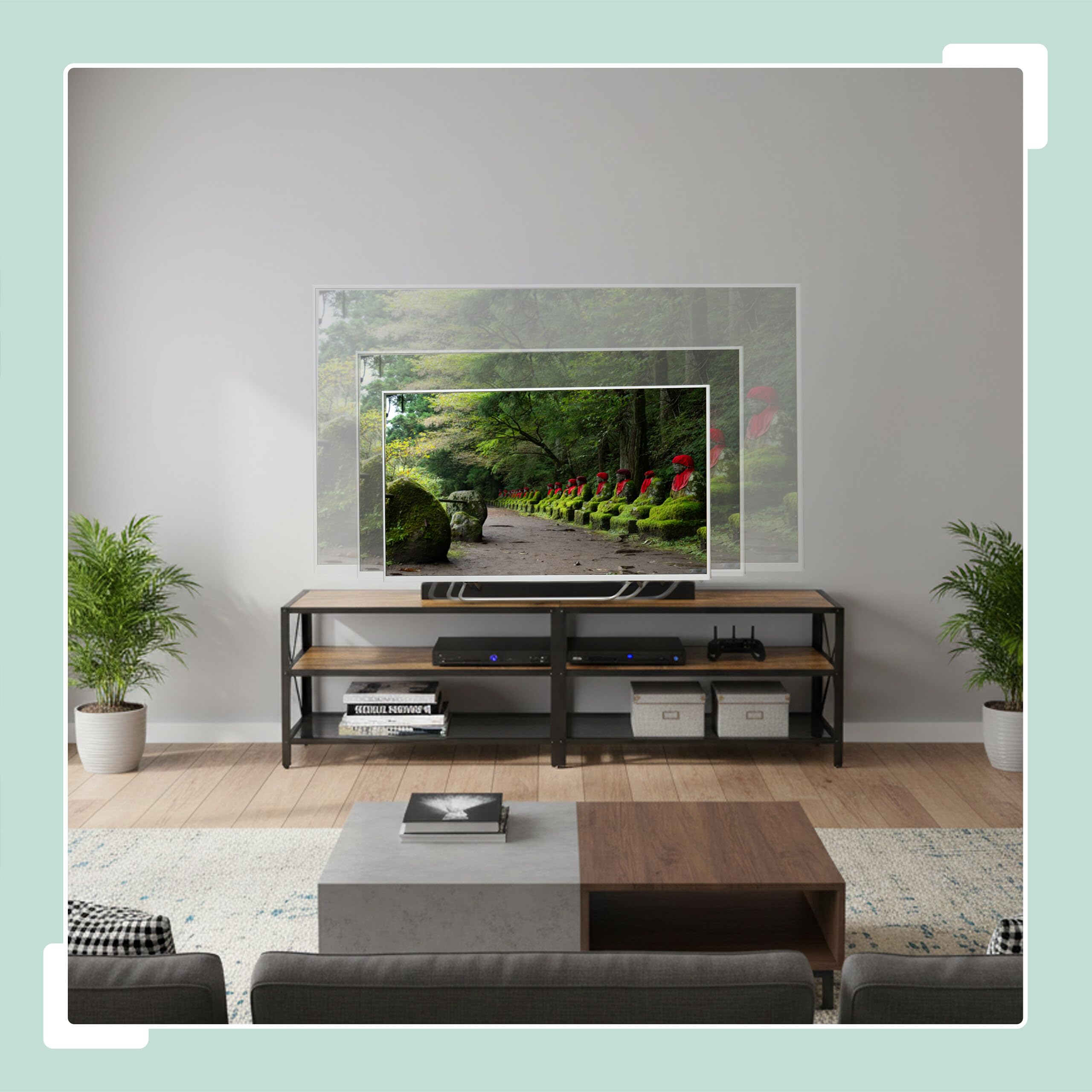 Relaxdays Mobile TV Lowboard, 4 Scomparti, Fino a 75 Pollici, HxLxP: 52x180x39 cm, Marrone/Nero