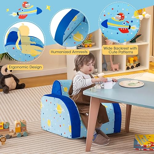 Miniatura 15 de HONEY JOY Sofá para niños, sofá plegable convertible 3 en 1 para niños y cómoda silla tumbona abierta para jugar, sofá plegable de espuma, regalo