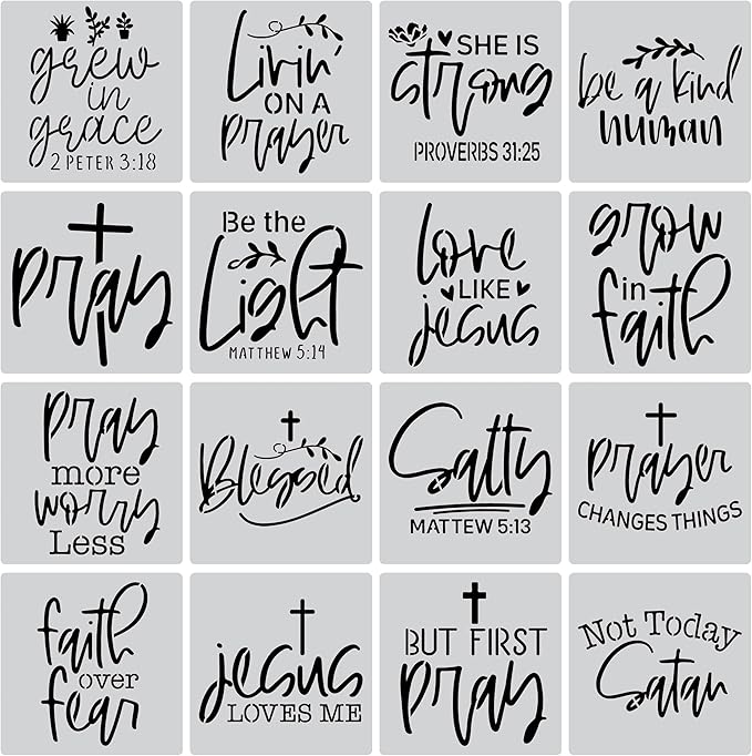16PCS Christian Faith Stencils with Quotes and Bible