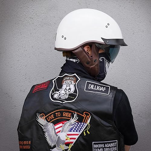 Miniatura 4 de VCOROS - Casco corto para motocicleta con visera, hebilla de liberación rápida, aprobada por la DOT, para hombres y mujeres, Blanco, L