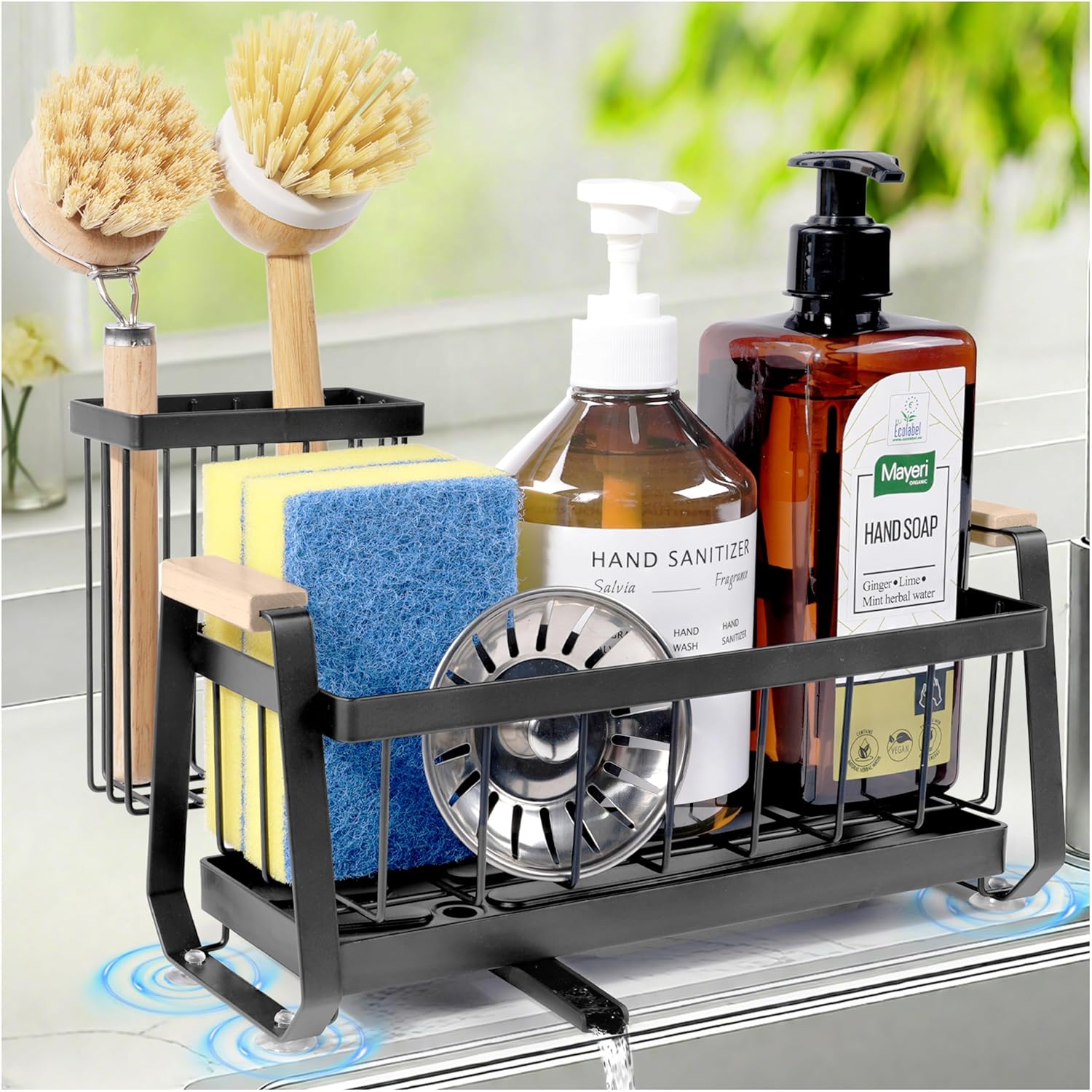 Sponge Holder for Kitchen Sink Organizer Stainless Steel Sink Caddy Suction Cup with Dish Brush Holder Rustproof Drying