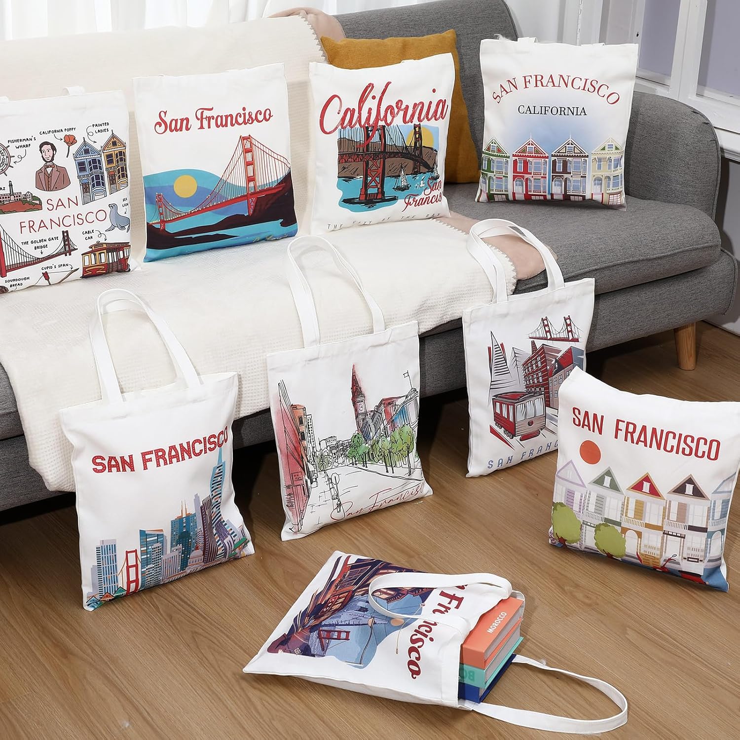Paterr 9 Pcs City Souvenirs Gifts New York Tote Bag Bulk San Francisco Canva Tote Boston Chicago Souvenirs for Women Travel - Image 3