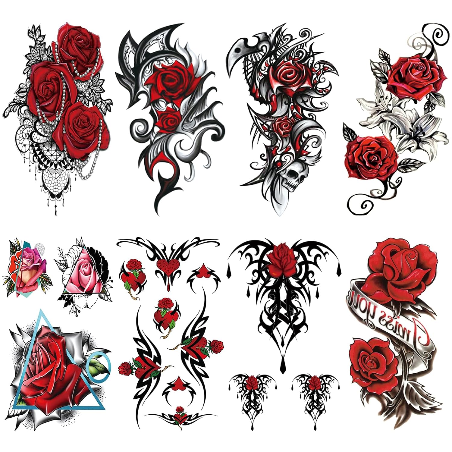 Large Sexy Red Rose Temporary Tattoos - Realistic Floral Art