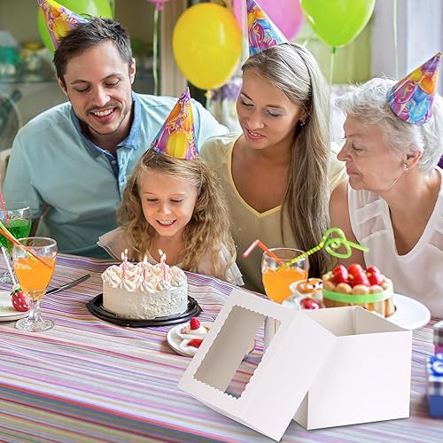 Miniatura 7 de Moretoes Paquete de 6 cajas para pasteles de 8 x 8 x 10 pulgadas de alto con tablas de pastel, caja blanca para pasteles con ventana, portador de