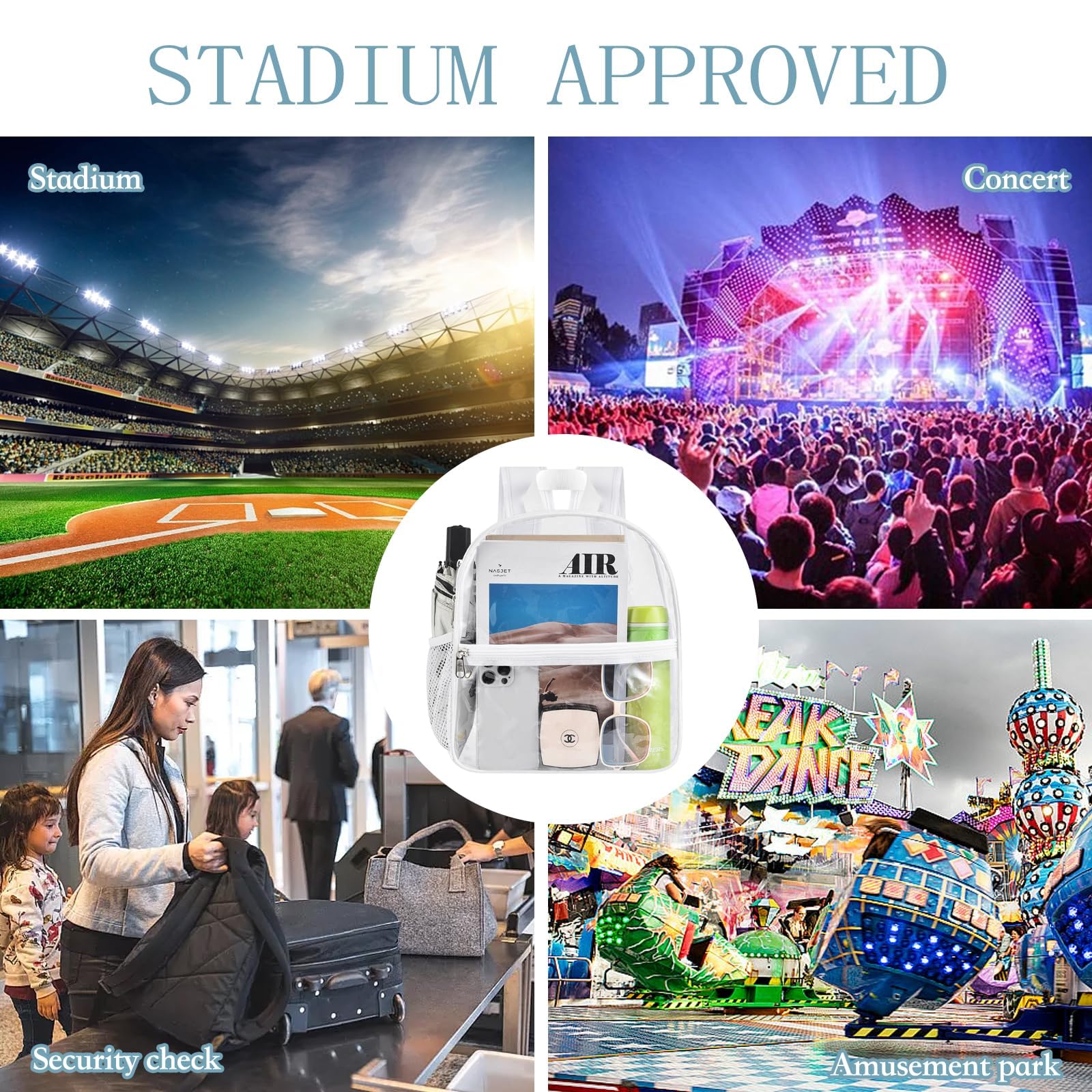 USPECLARE Zaino trasparente per stadio approvato 12 × 6 × 12, borsa trasparente impermeabile per eventi dello stadio e concerto evento sportivo di lavoro