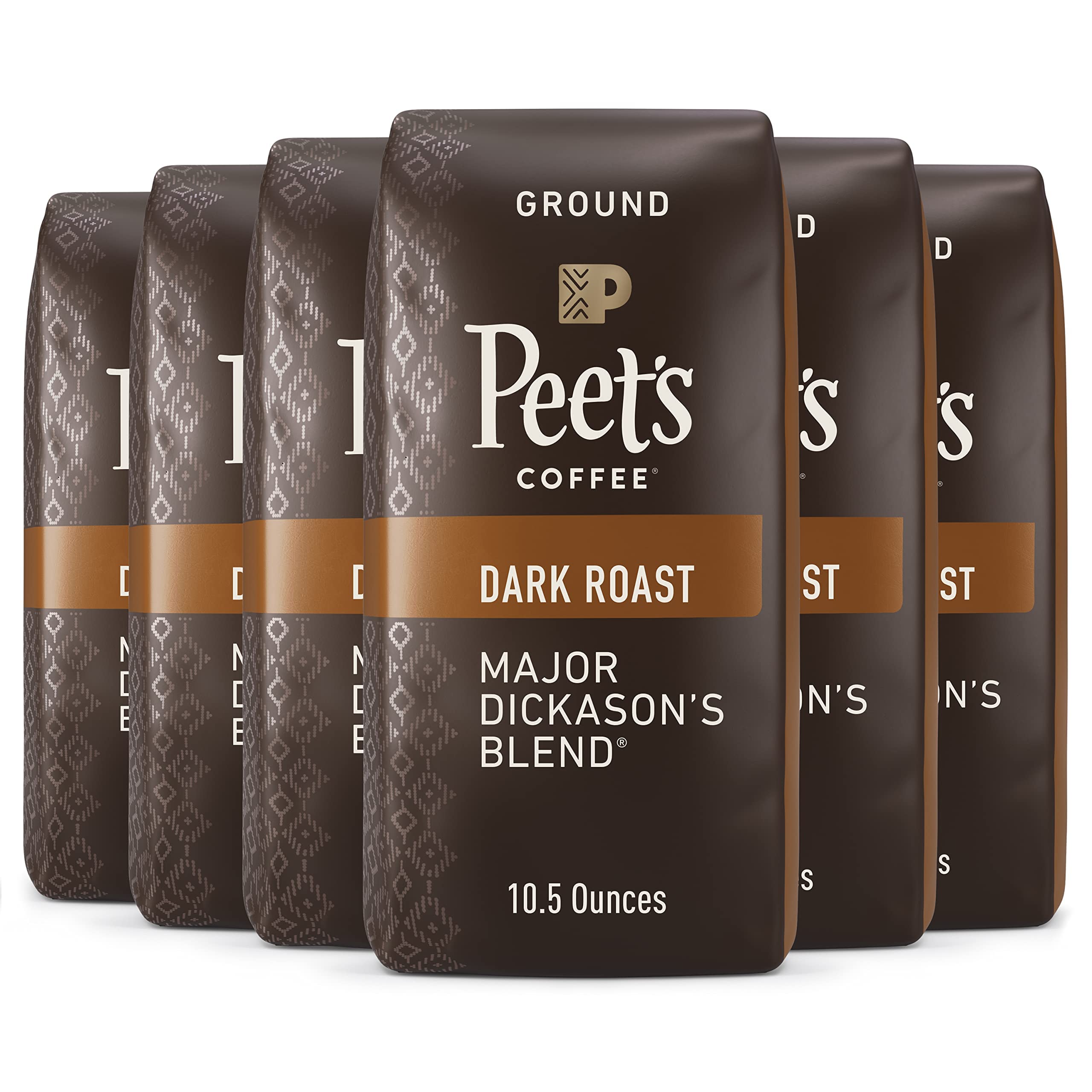 Peet's Coffee, Dark Roast Ground Coffee - Major Dickason's Blend 63 Ounces (Six Bags of 10.5 Ounce)