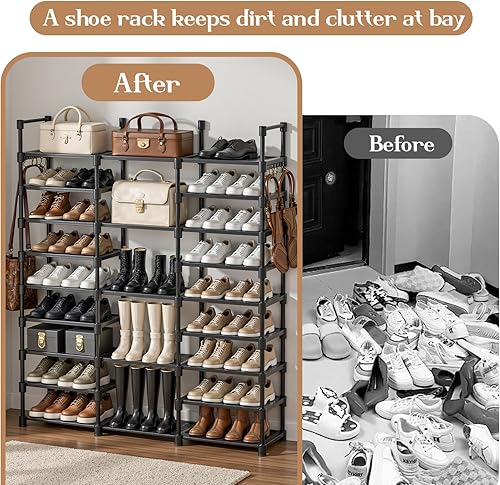 Miniatura 6 de Estante de almacenamiento para zapatos, organizador de zapatos de 9 niveles para armario y entrada, capacidad para 50-55 pares, apilable, ahorro de