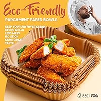 Vista 5 de Forros para freidora de aire, 100 piezas de papel pergamino cuadrado desechable antiadherente para freidoras de aire de 2 a 4 cuartos de galón