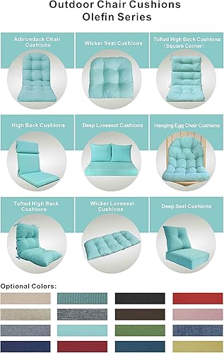 Miniatura 8 de BOSSIMA Cojín acolchado para silla de respaldo alto para interiores y exteriores, cojines de asiento de patio, color azul claro