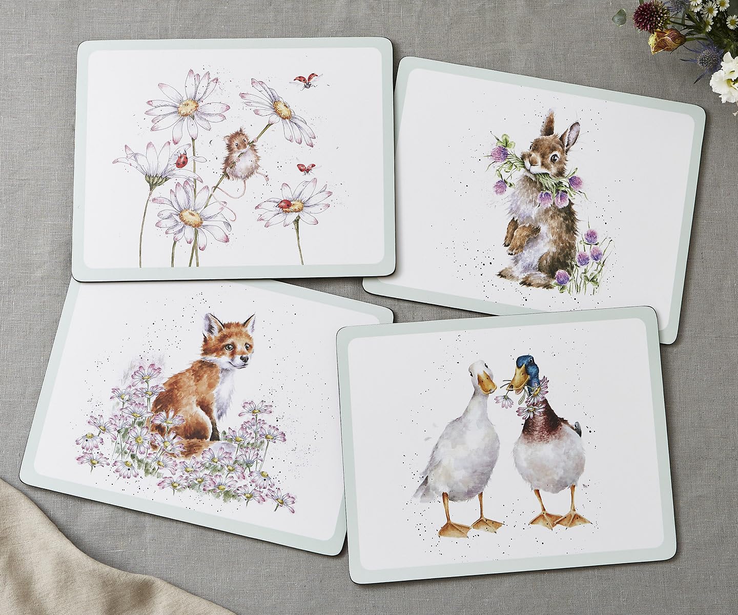Wrendale Designs Large Wildflowers Placemats Set of 4, Green, 40 x 30 cm - Image 2
