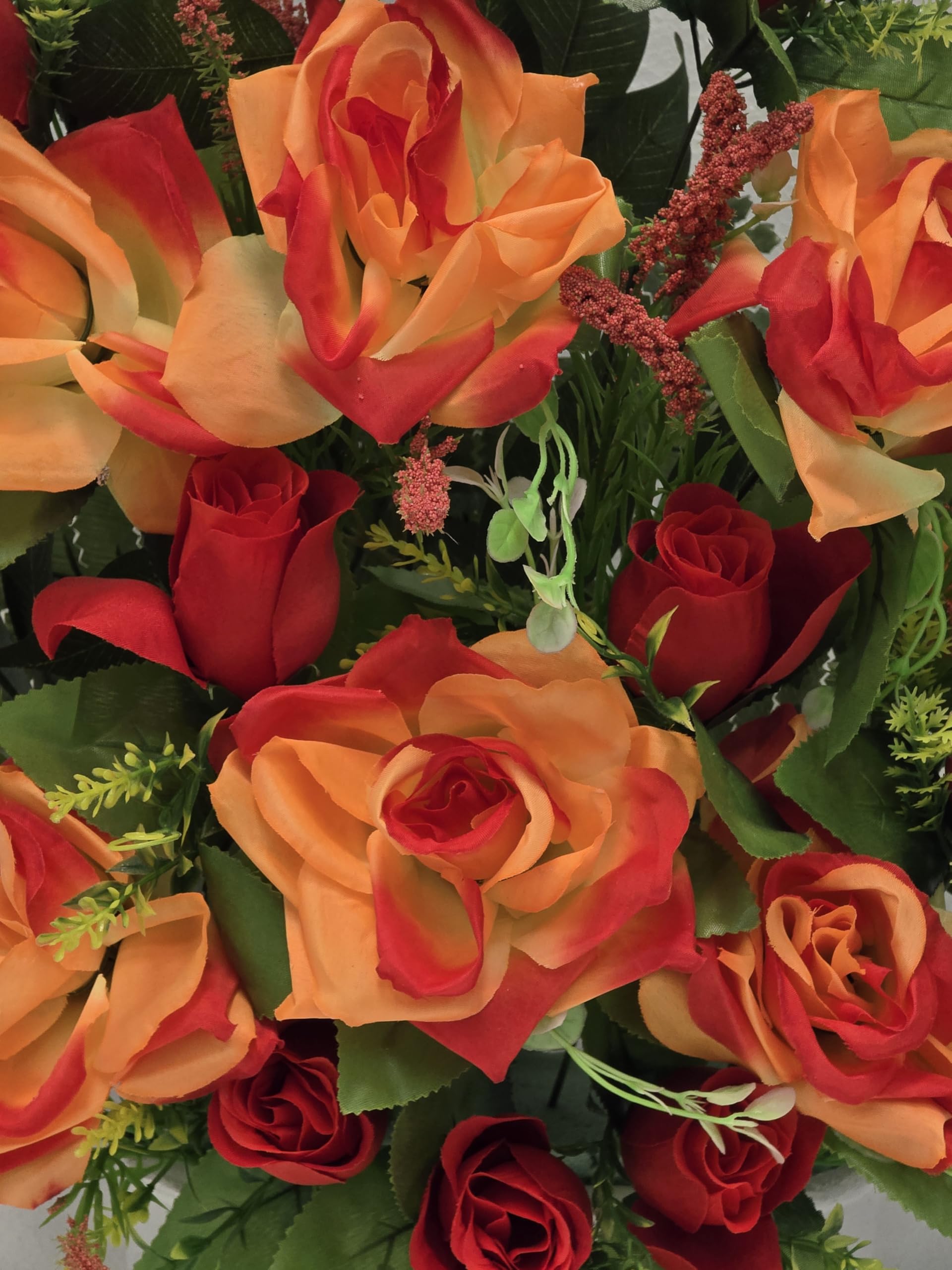 DRW Kunstblumen-Zentrum für Hochzeiten, Kirchen und Friedhöfe, Rot und Orange, 55 x 50 x 22 cm