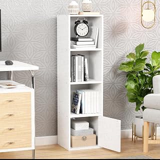 Lukzer 4 Layer Wooden Book Rack/Shelf/Stand Multipurpose Storage Cabinet & Bookshelf with Open & Enclosed Shelves Compact Organizer for Bedroom, Kitchen, Living Room & Office (MR-023/White)