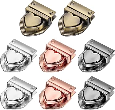 TIXIPEM Heart Tuck Lock Clasp Catch [8PCS] - Metal Purse Thumb Lock Buckle Fasteners Use for DIY Craft & Wallet Bag & Leather Handbags Making - [Mixing 4 Colors - A] Purse Clasp