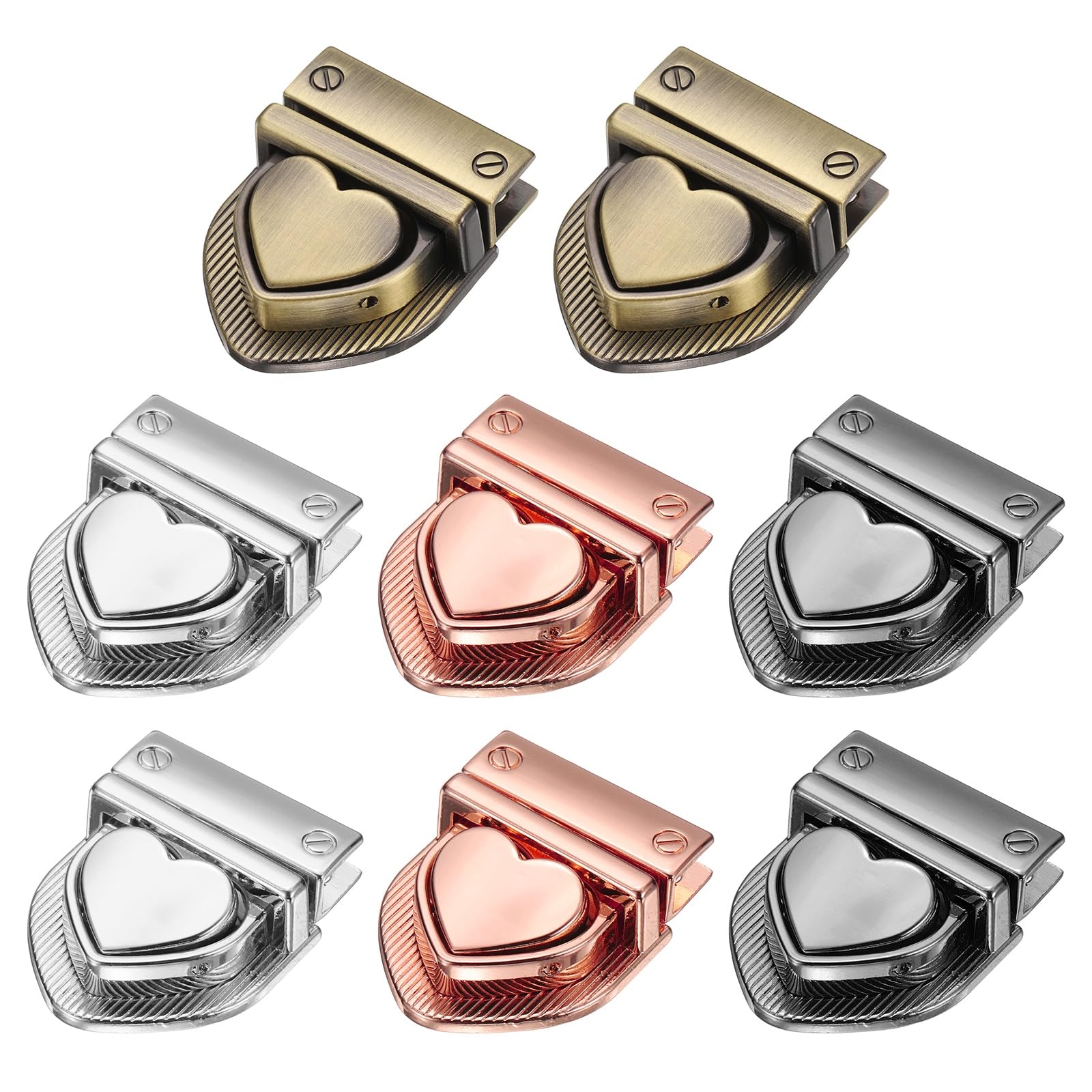 Heart Tuck Lock Clasp Catch [8PCS] - Fermagli A Scatto Per Borsa In Metallo Per Progetti Fai Da Te, Borse E Accessori In Pelle - [Mix Di 4 Colori - A] Chiusura Per Borsa