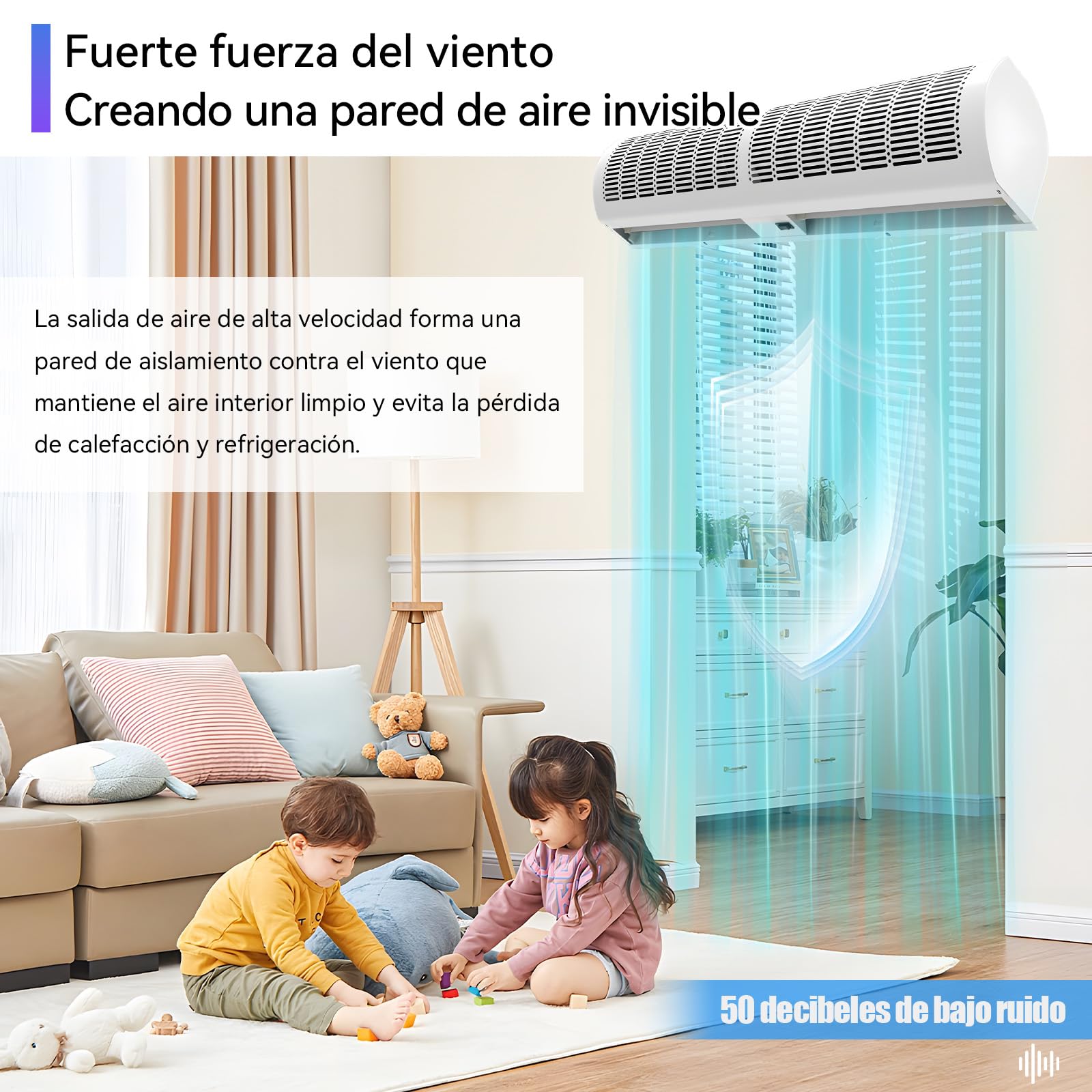 Silenciosa Cortina de Aire, Cortina de Aire para Puerta, Comercial Cortina Aire, Súper Poderosa & Ángulo De Viento Ajustable & 2 Velocidades & Control Remoto, Anti-Moscas, Fácil De Instalar