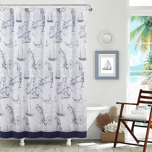 Miniatura 23 de Under The Sea - Cortina de ducha de tela impermeable de poliéster azul marino para baño, 72 pulgadas de ancho x 72 pulgadas de alto Bajo