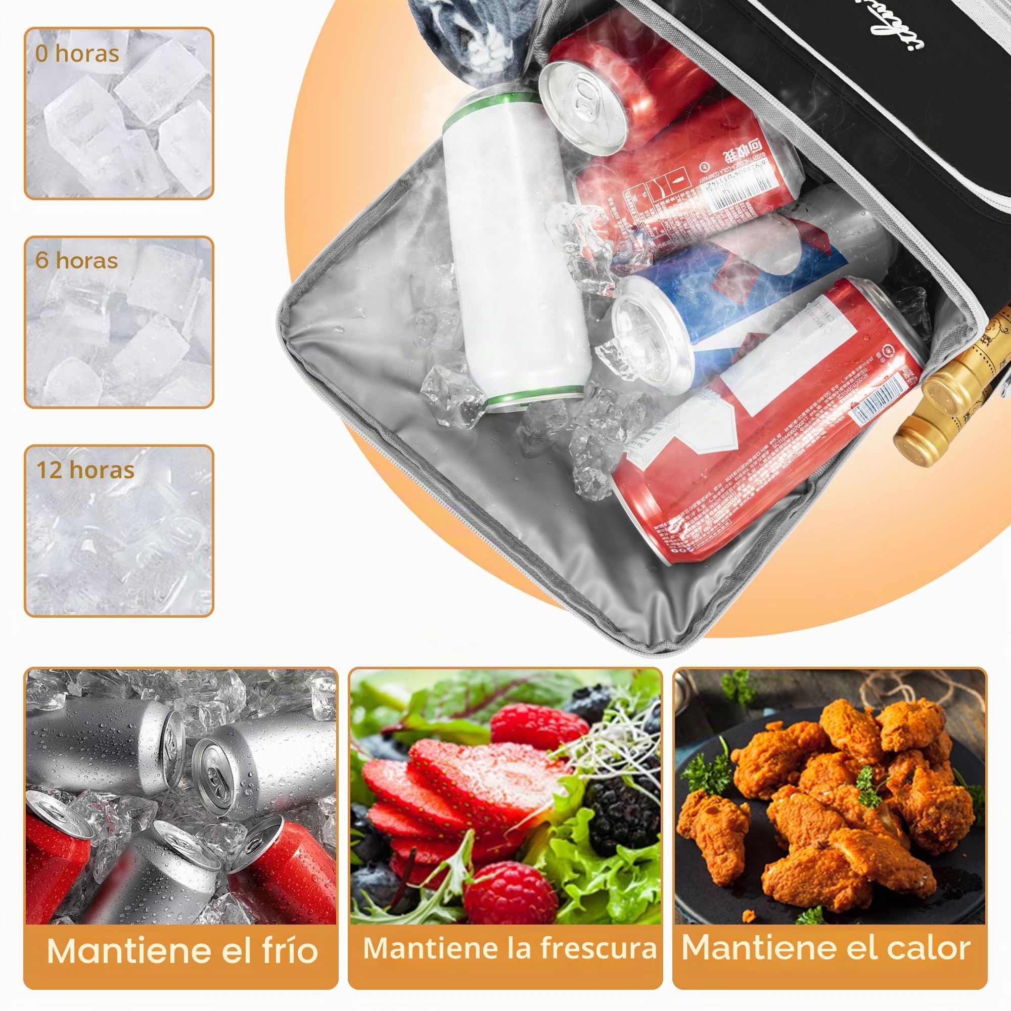 OUUTMEE Mochila refrigeradora para picnic con compartimento frigorífico, bolsa térmica de doble capa, a prueba de fugas, bolsa térmica impermeable para picnic, playa o senderismo, color negro