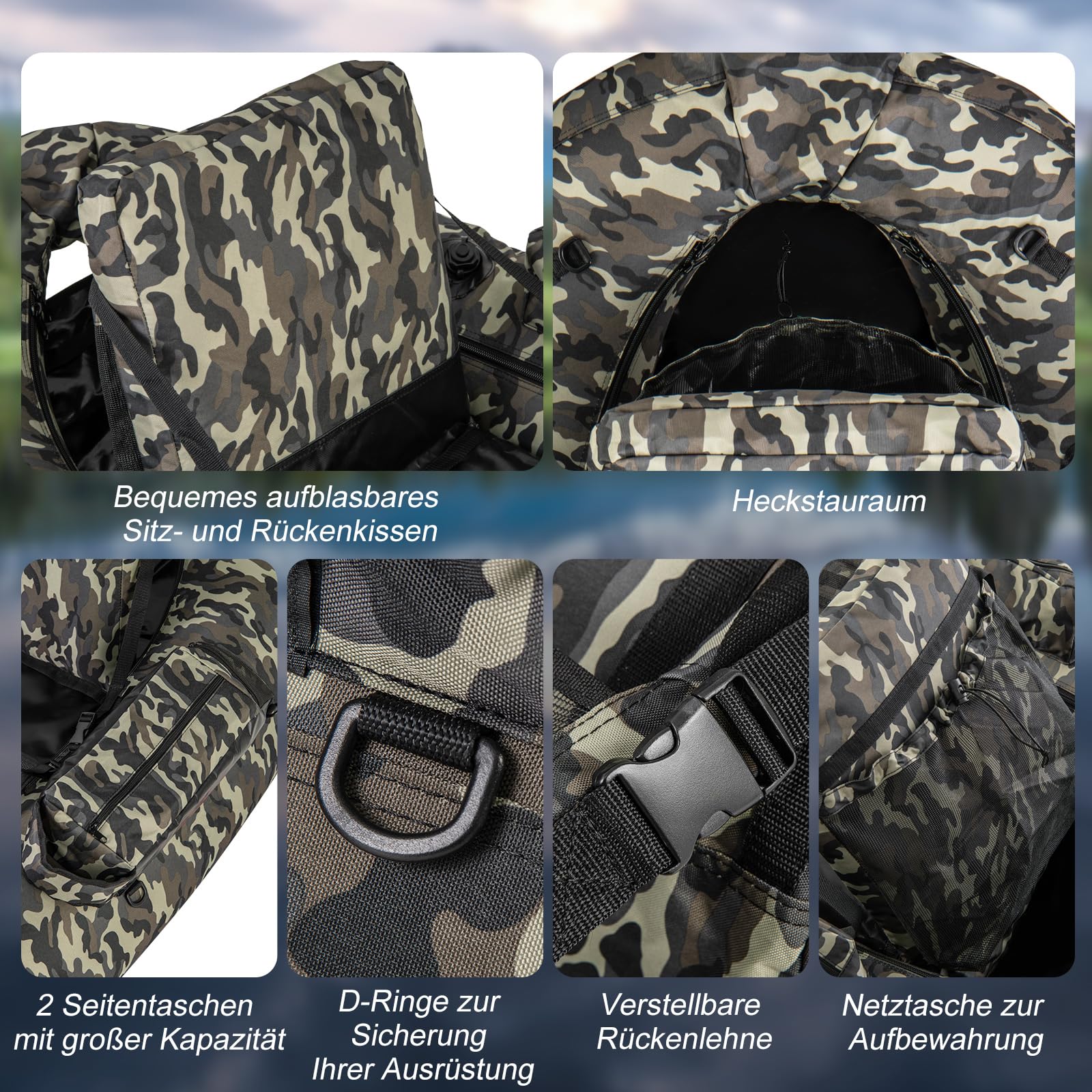 COSTWAY Aufblasbares Schlauchboot, Angelboot mit Fischlineal, Rutenhalter, Seitentaschen, Flossen, Paddel, Pumpe, Rückenlehne & Gurten, Belly-Boat 150 kg belastbar, Fischerboot 146 x 109 x 44 cm
