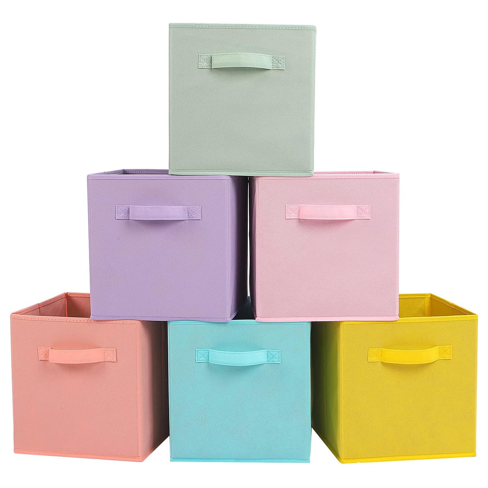 U-HOOME 11 Inch Fabric Cube Storage Bins - Sturdy Collapsible Storage Bins & Handle - 6 Foldable Baskets for Organizing Clothes, Closets Toys Storage - Storage Baskets for Shelves, Kids Room