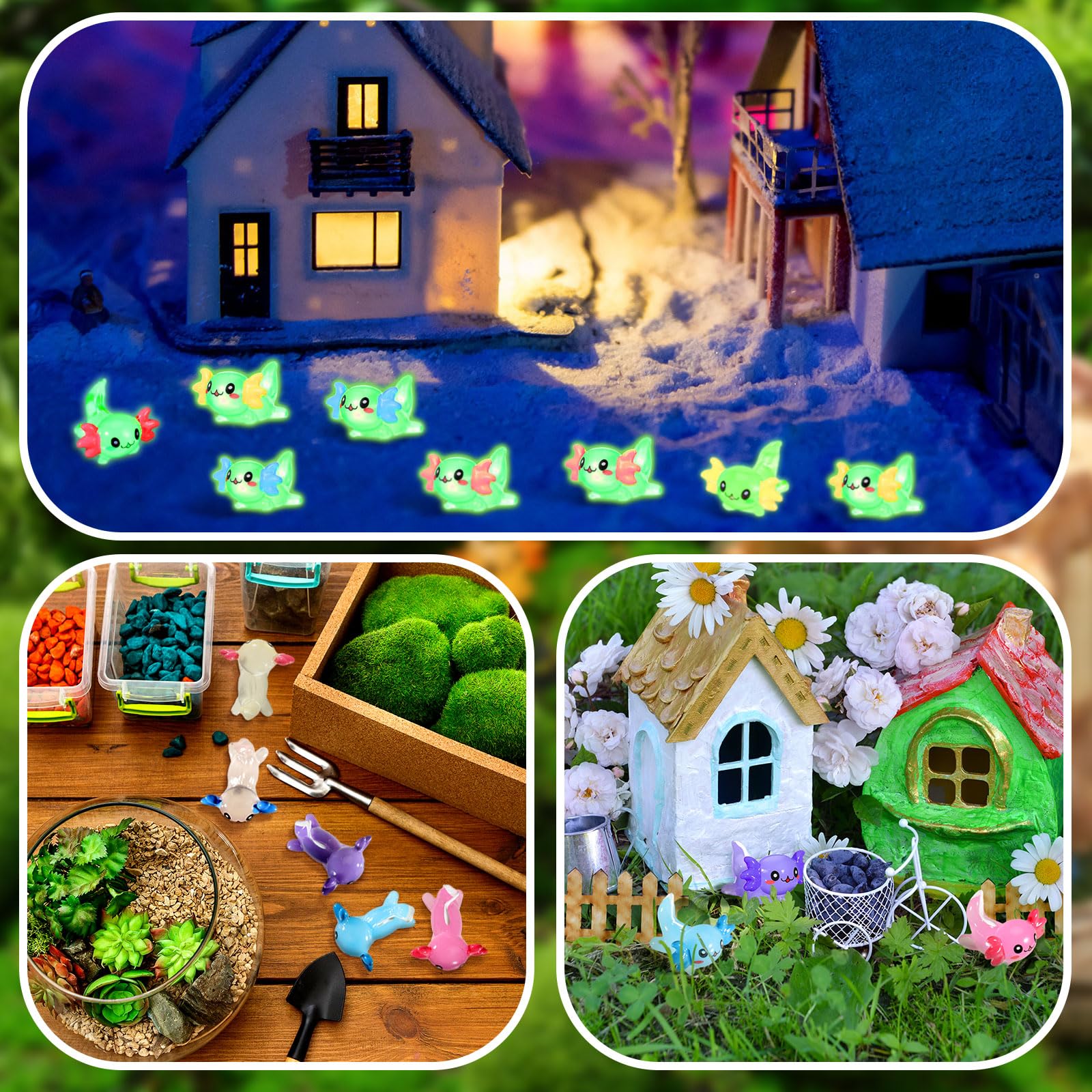 32 pièces de figurines lumineuses en résine miniature Axolotl brillant dans l'obscurité, petits animaux axolotls à cacher, figurines miniatures de jardin pour maison de poupée, micro paysage 32 pièces de figurines lumineuses en résine miniature Axolotl brillant dans l'obscurité, petits animaux axolotls à cacher, figurines miniatures de jardin pour maison de poupée, micro paysage