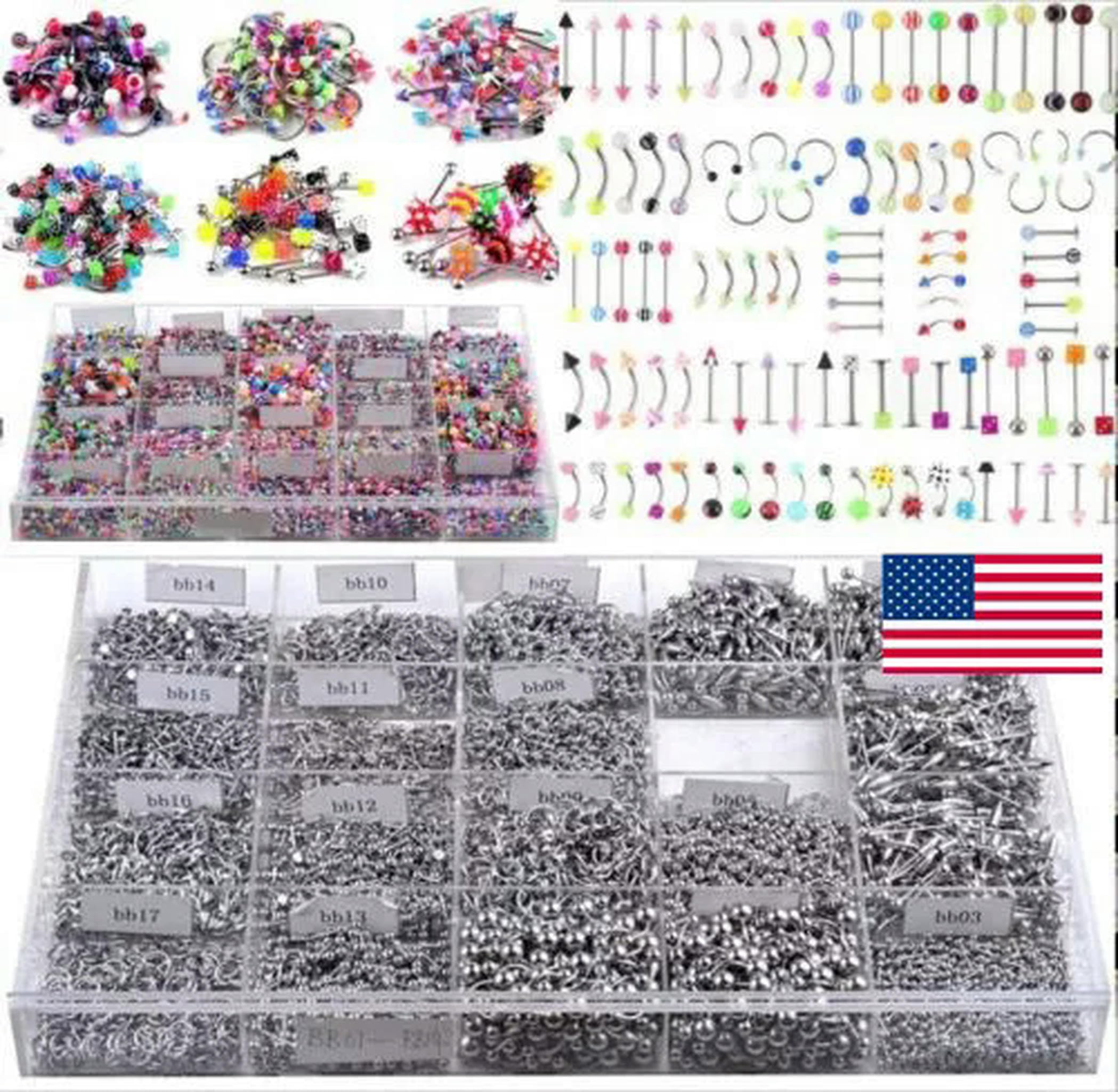 105pcs Mixed Tongue Eyebrow Lip Belly Navel Ring Bar Body Piercing Jewelry Gifts-105pcs Mixed Random Style