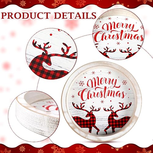 Miniatura 3 de Huwena Bandeja redonda de Navidad para decoración de Navidad para el hogar, bandeja decorativa rústica, platos de madera para entretener para mesa