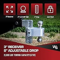 Vista 2 de Weigh Safe Enganche de remolque de 180 grados, enganche de remolque ajustable para remolque, compatible con receptores de 3 pulgadas, caída de 8