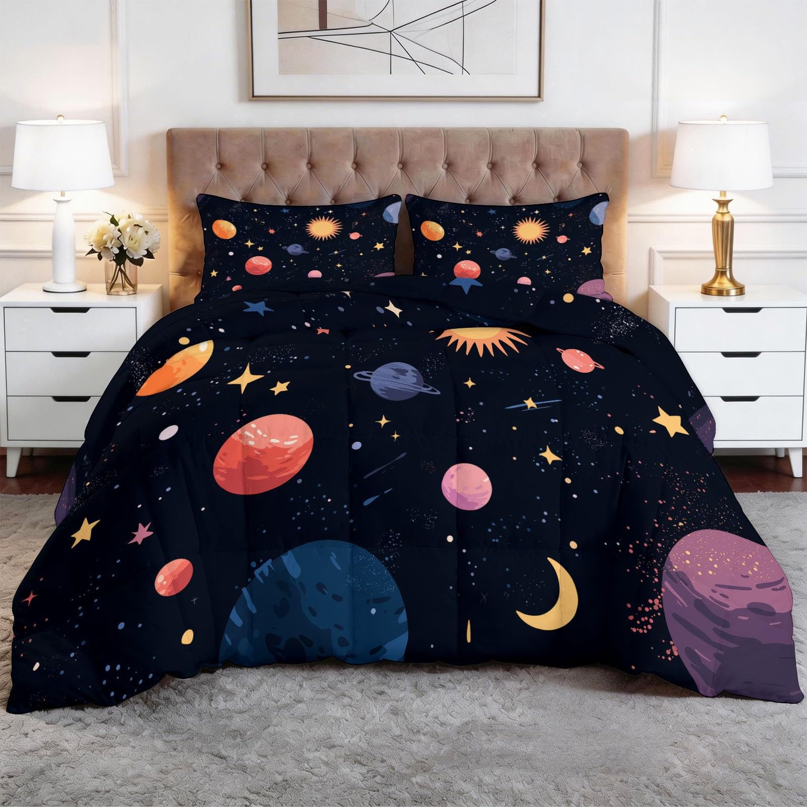 Edredón de 4 estaciones ultra hinchable en algodón puro de 140x200 cm con diseño espacial