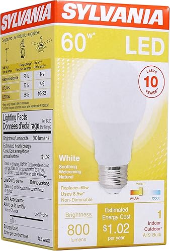 Miniatura 51 de Bombilla LED A19 SYLVANIA, 60 W = 8.5 W, no regulable, acabado esmerilado, 800 lúmenes, 2700K, blanco suave, paquete de 12 (74469)