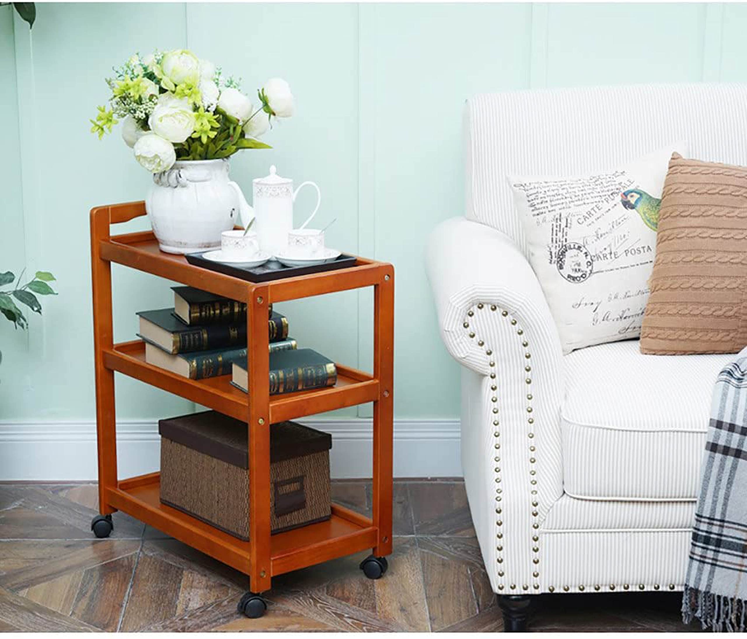 ADVRZO 3 Tier Serving Cart Wooden Food Beverages Kitchen Trolley for Kitchen, Living Room, with Wheels 3