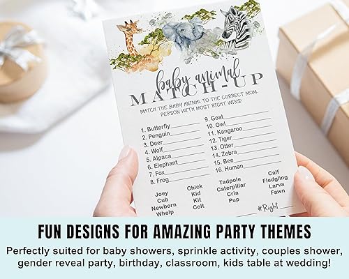 Miniatura 3 de Juego de baby shower de selva a juego de animales para todas las ocasiones, actividades divertidas de adivinanzas, ideas de género neutro, 4 x 6,
