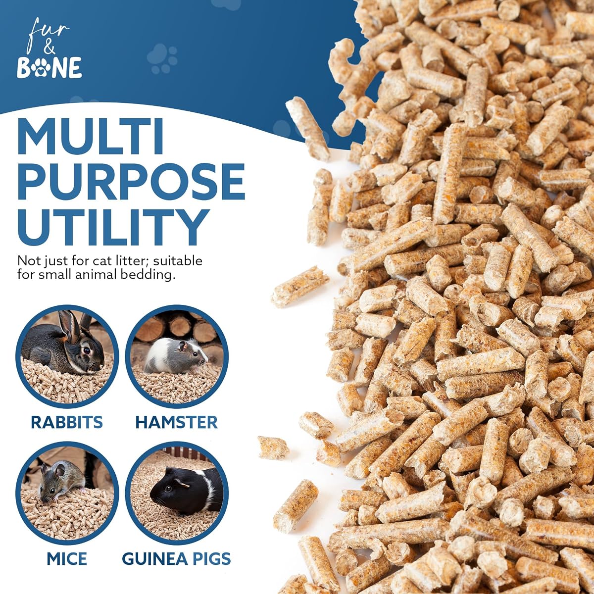 Fur & Bone 1 x 30L Cat Litter - Ultra Absorbent Biodegradable Wooden Pellets, Natural Scent, Odour Control, Soft Bedding for Comfort, Made from Virgin Wood - Unscented — view 5
