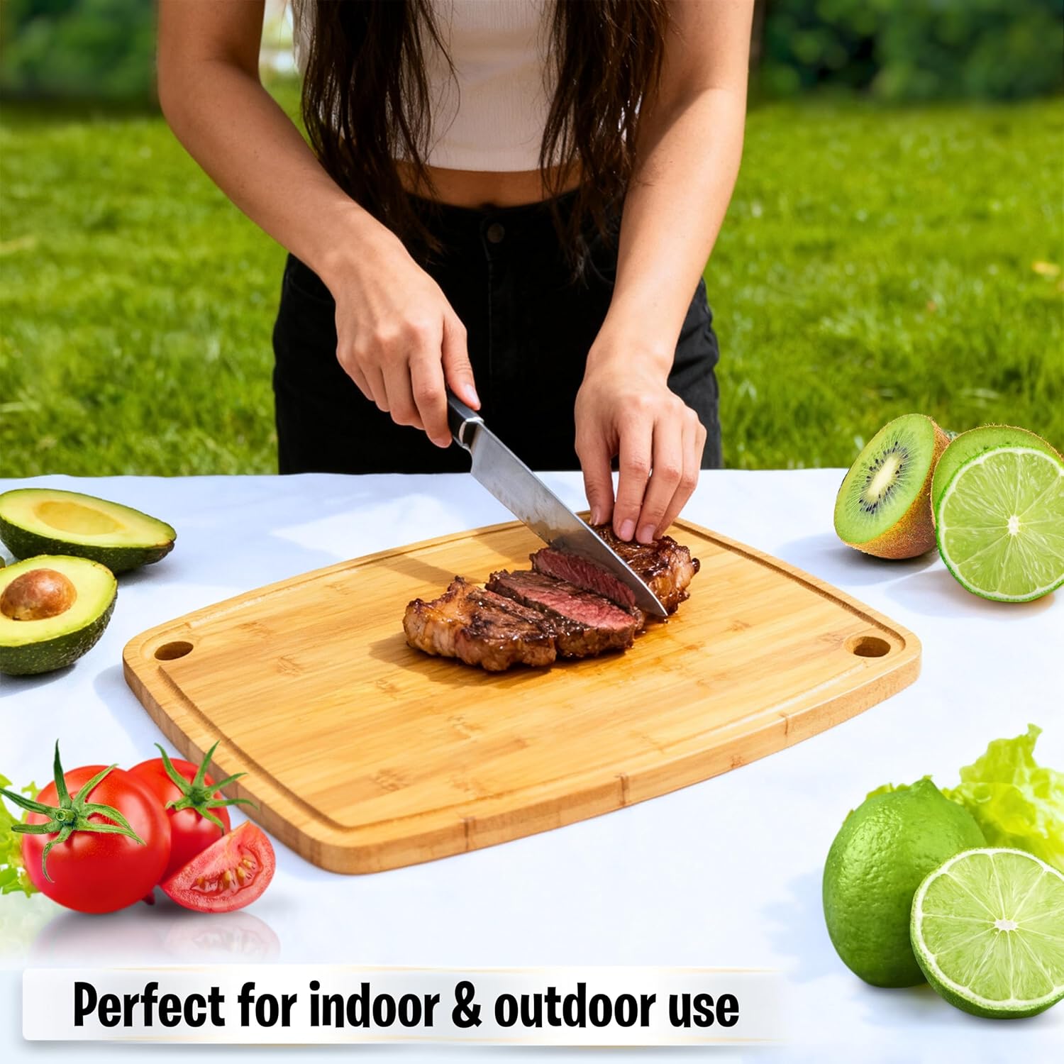 Premium Dual Sided Bamboo Cutting Board with Juice Groove – Reversible, Easy-to-Clean Wooden Chopping Board for Kitchens, Ideal for Home Cooking and Food Prep.