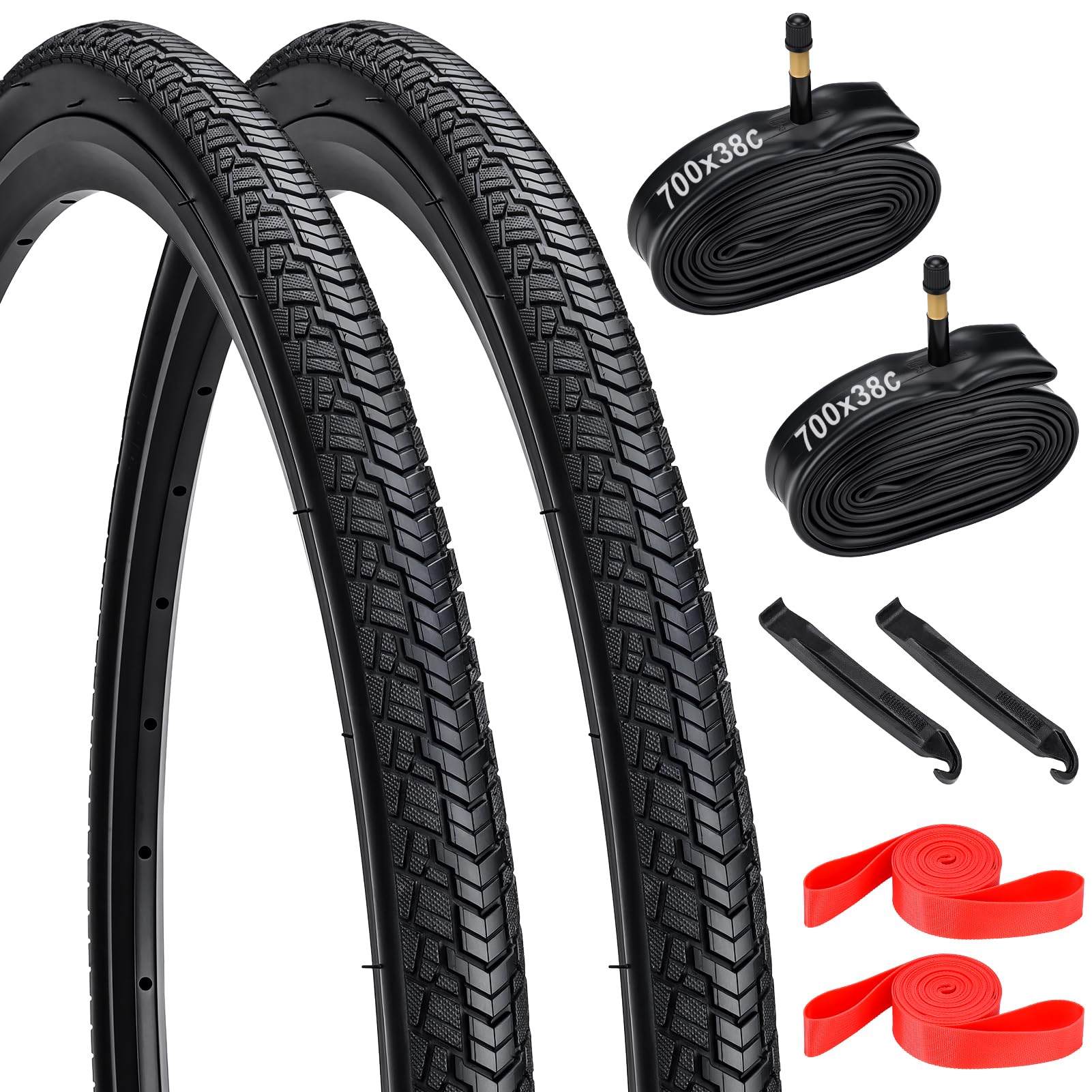 Lot de 2 pneus de vélo pliables de 28" 700 x 38 C - Gaine 40-622 et 2 chambres à air 700C FV48 mm - Valve compatible avec pneus de vélo de 28" - Tubes à air - Accessoires de vélo