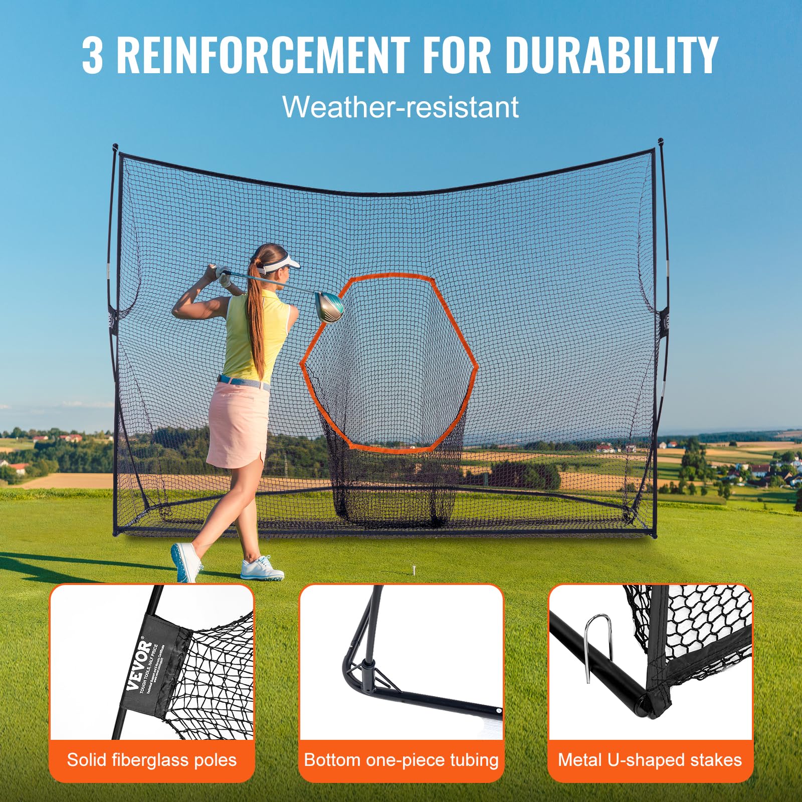 VEVOR Red de Práctica de Golf 329 x 95 x 217 cm Campo Personal Interior Exterior Portátil para Hogar Con Marco de Fibra de Vidrio y Bolsa de Transporte