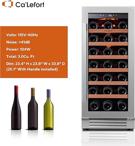 Miniatura 13 de Ca'Lefort Refrigerador de vino de 15 pulgadas, refrigerador de vino de 28 botellas, puerta de vidrio para refrigerador de vino de 40-65 °F