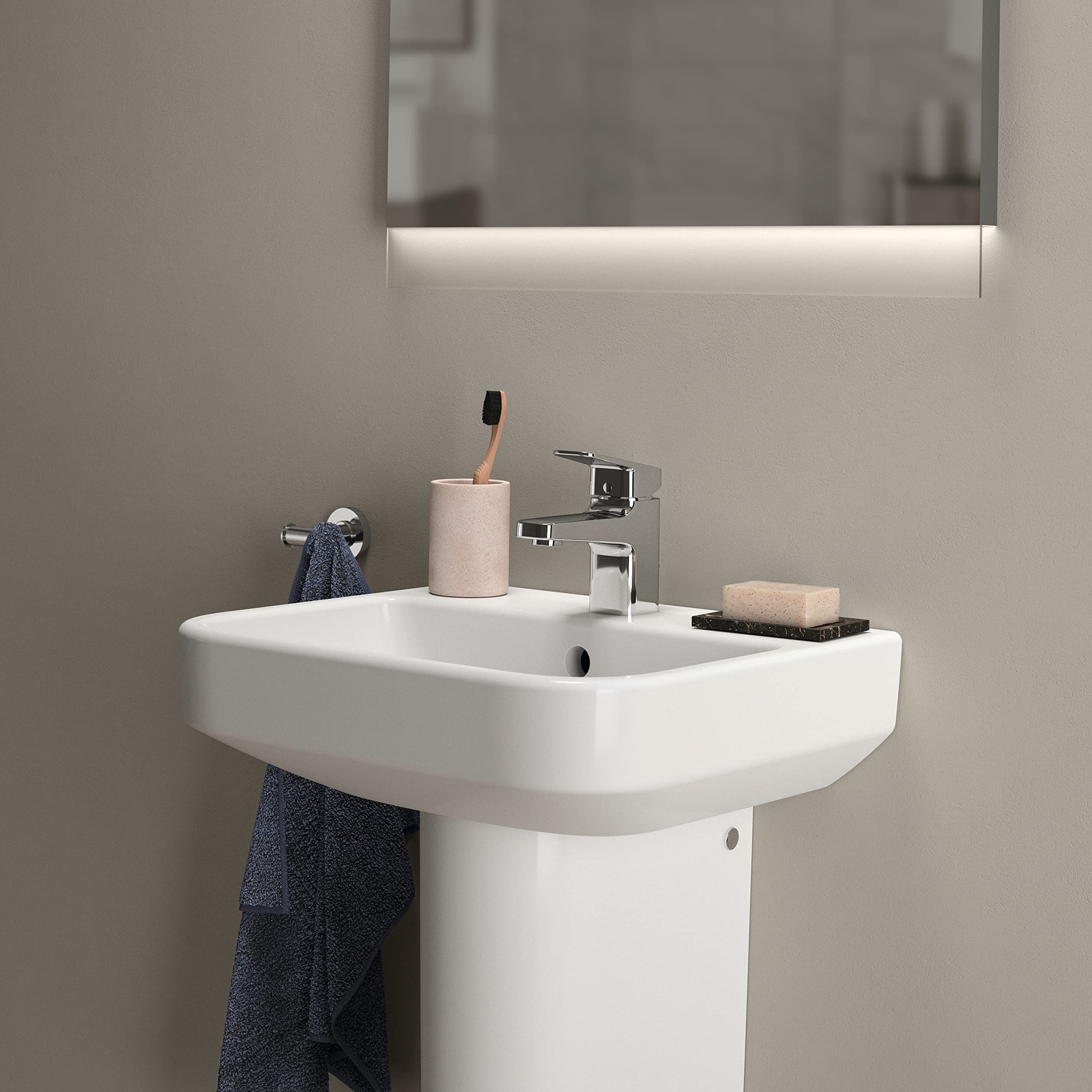 Ideal Standard I.LIFE B Lave-mains pour Salle de bain ou Toilettes, Rectangulaire, 45 x 38 x 18 cm, Céramique, Percé, Trop-Plein, T461001