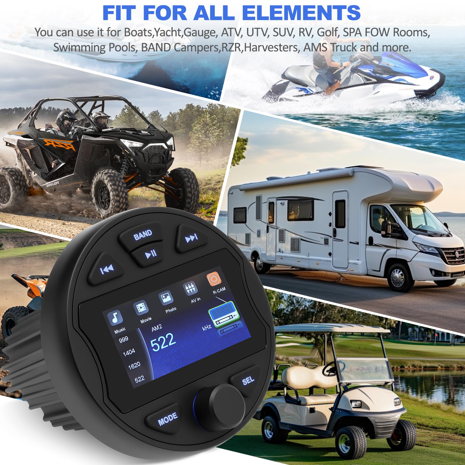 Radio estéreo marino resistente al agua Dab+ BT5.0 Digital Multimedia MP5 Player dispositivos de audio para barcos, barcos, yates, carritos de golf