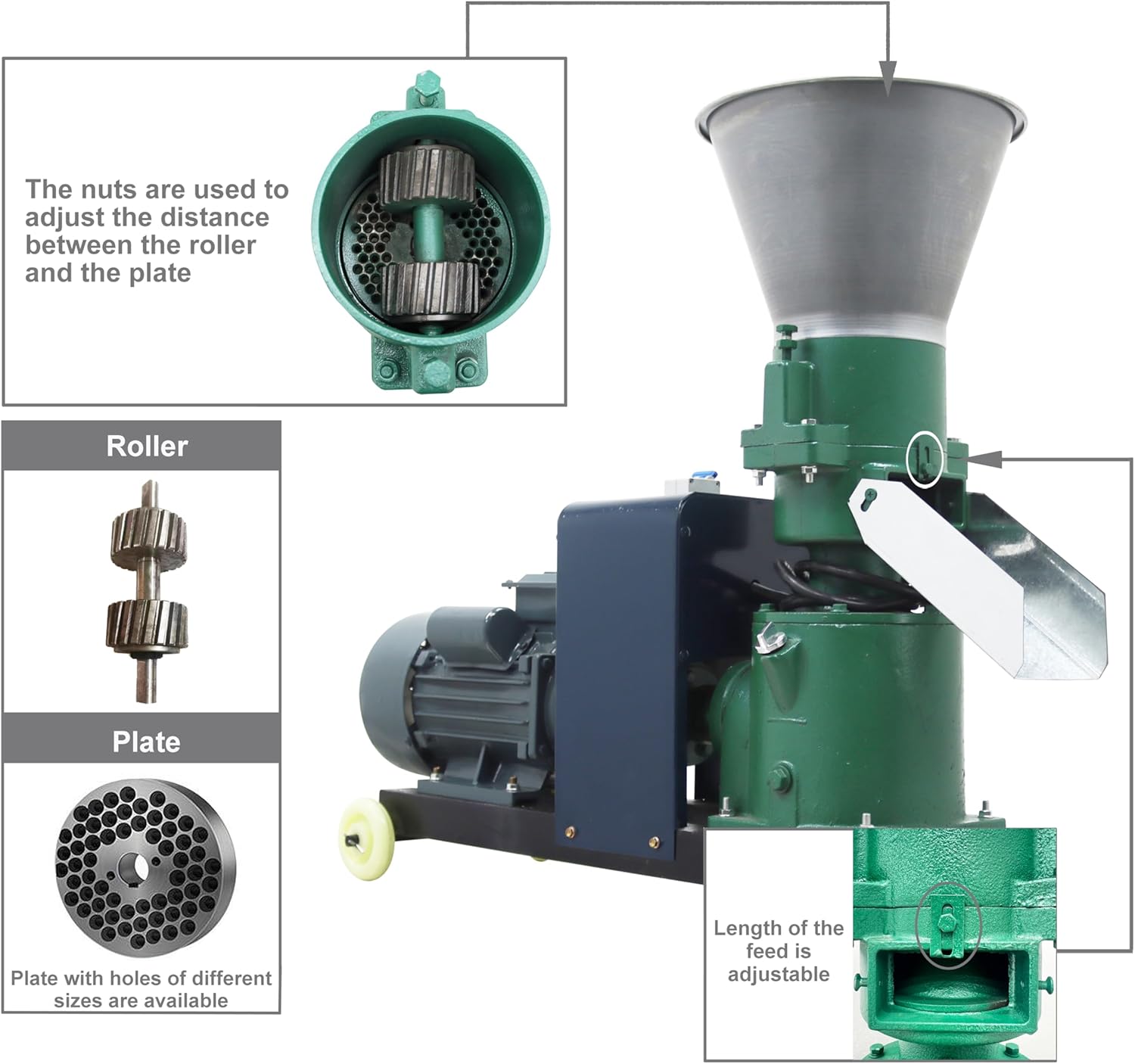 TECHTONGDA 6mm Feed Pellet Mill Machine with 2 Head Rollers Feed Pelletizer Feed Pellet Making Machine for Poultry Livestock Farm Animal 3KW 220V 176-265LBS/H