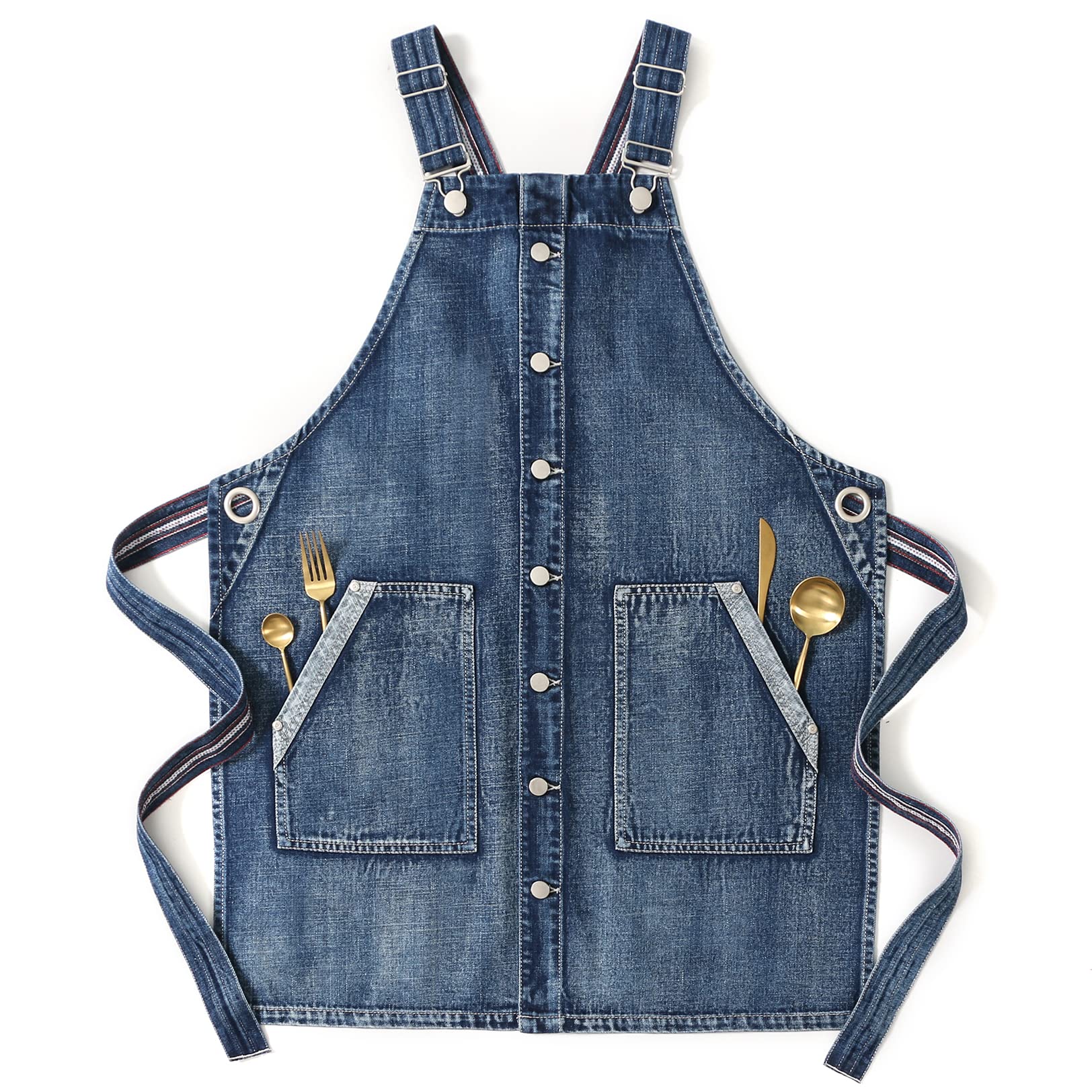 Jeanerlor Eltern-Kind-Outfit Denim Crossback Arbeitsschürze mit Taschen Unisex verstellbar (Denimblau)