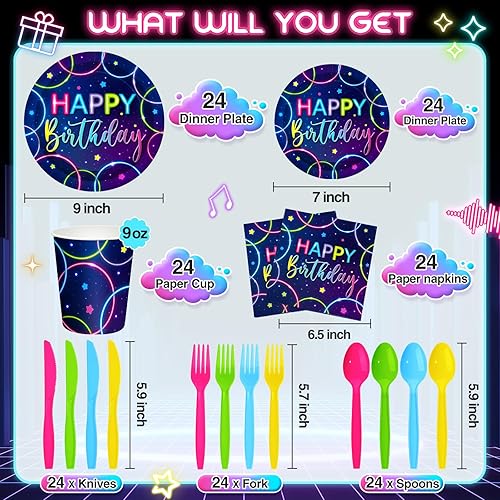 Miniatura 9 de Meanplan Sirve a 24 invitados con platos y servilletas de cumpleaños arcoíris con lunares, juego de vajilla de cumpleaños de lunares arcoíris para