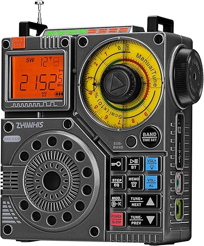 ZHIWHIS Radio de onda corta con Bluetooth y control de aplicación, AM FM VHF SW WB Receptor portátil, Super Bass5 tipos de efectos de luz6